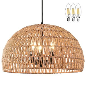Tt@B safavieh e[uv Tt@r Tt@BA Ayshwilldec 17.6 inch Hemp Rope Woven Pendant Light Wicker Pendant Light 3-light Rattan Light Fixture Boho Chandelier Farmhouse Chandelier Dome Pendants Light for Dining 