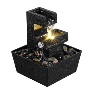   ̃IuWF e[ugbvt@Ee CeA Modern Black Tabletop Fountain with LED Light ? Indoor Waterfall Feature for Home or Office D?cor, Zen Relaxation Desktop Water Fountain ysAiz
