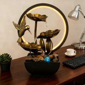   ̃IuWF e[ugbvt@Ee CeA AOZITA Tabletop Fountain, Indoor Waterfall Fountain, Small Home D?cor Zen Relaxation Soothing Sound Machine for Office, Living Room, or Bedroom, Bronze Metal Lot