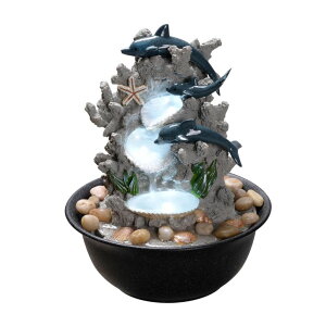��� ���� ��̃I�u�W�F �e�[�u���g�b�v�t�@�E���e�� �C���e���A���� Indoor Tabletop Dolphin Water Fountain with LED Light ? Ocean Theme Desk Decor and River Rocks, Relaxing Sound Machine for Sleep & Office, Zen Home D?cor Gift fo