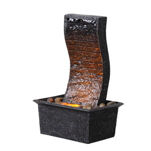   ̃IuWF e[ugbvt@Ee CeA Curved Panel Tabletop Water Fountain LED - Lit - Unique Decorative Waterfall for Indoor/Outdoor Spaces, Home Office Garden Decoration with Ambient Lighting y