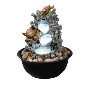   ̃IuWF e[ugbvt@Ee CeA Indoor Tabletop Turtle Water Fountain with LED Light ? Coastal Sea Life Desk Waterfall Feature with Soothing Sounds and River Rocks, Ocean Zen Decor for Home Off