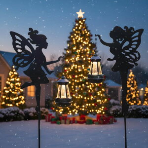 �K�[�f�����C�gLED�\�[���[���C�g �\�[���[�p���[ Fairy Garden Accessories Lawn Ornaments 1 Pair - Christmas Decorations Outdoor Garden Statue Solar Lights, Metal Stakes Decorative Figurines for Yard Decor, Patio (Type A Warm Lighting �y