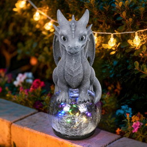 K[fCgLED\[[Cg \[[p[ Loungelore Baby Dragon Solar Garden Statue with Crackle Glass Globe Light - Whimsical Outdoor Fantasy Decor - Colorful LED Yard Ornament - Birthday for Dragon Lovers Kids Mom Grandma y