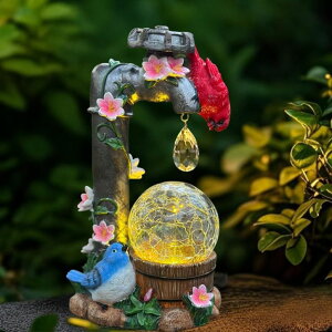 �K�[�f�����C�gLED�\�[���[���C�g �\�[���[�p���[ Solar Cardinal Garden Decoration, Cute Cardinal with Water Faucet and Solar Light Glass Ball, Outdoor Resin Garden Statue, Cardinal Gift, Women's Mother's Birthday Gift, Size 9.45 inch �y