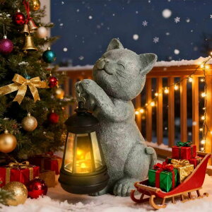 �K�[�f�����C�gLED�\�[���[���C�g �\�[���[�p���[ LETITIN Garden Outdoor Statues Cat with Solar Lights, Waterproof Resin Lawn Decor Cat Statue for Patio, Balcony, Yard Ornament - Unique Housewarming Gifts �y���s�A���i�z