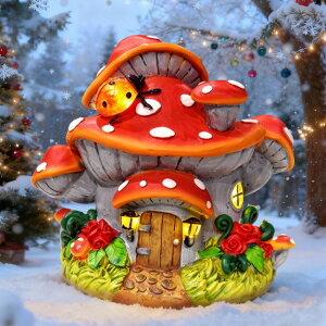 �K�[�f�����C�gLED�\�[���[���C�g �\�[���[�p���[ WINTS Solar Mushroom House Statue,Outdoor Mushroom Garden Figurines with Solar Lights, Mushroom Garden Statue Decoration for Fairy House Outside Lawn Yard Patio,Gifts for Mom �y���s�A
