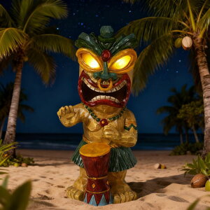 �K�[�f�����C�gLED�\�[���[���C�g �\�[���[�p���[ halp?ssfm Solar Tiki Garden Statue with LED Eyes Outdoor Polynesian Drummer Hawaiian Party Decor Solar Light Ornament for Patio Porch Lawn Tiki Bar or Tiki Lover Funny Gifts �y���s�A