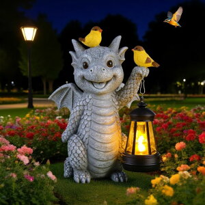 K[fCgLED\[[Cg \[[p[ Solar Dragon Garden Statue with Lantern and Birds ? Resin Dinosaur Figurine with LED Light for Yard, Outdoor Decor, Gifts for Mom, Women ysAiz