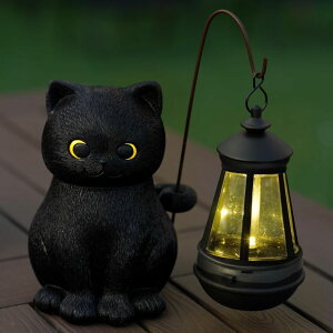 �K�[�f�����C�gLED�\�[���[���C�g �\�[���[�p���[ Hkojewp Solar Garden Statue Cat Figurine, Black Cat Statues Garden Decor with LED Light Outdoor Statue for Yard Patio Balcony Lawn Ornament, Housewarming Gifts for Grandma Mom Dad �y��