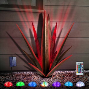 �K�[�f�����C�gLED�\�[���[���C�g �\�[���[�p���[ KODIBO Large Tequila Rustic Sculpture, Rustic Metal Agave Plants for Outdoor Patio Yard, Home Decor Hand Painted Metal Agave Garden Yard Statue, Outdoor Lawn Ornaments (Red - L (W/Sola �y