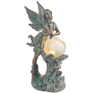 �K�[�f�����C�gLED�\�[���[���C�g �\�[���[�p���[ TERESA'S COLLECTIONS Fairy Garden Statues Outdoor Solar Light for Outdoor Decor, Patina Bronze Fairy Resin Garden Decor Sculptures with Crackle Glass, Lawn Ornaments Yard Decor Gifts f �y