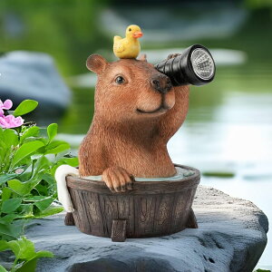 K[fCgLED\[[Cg \[[p[ Joint Honglin Capybara Solar Garden Statue ? Funny Outdoor Resin Animal Decor with Flashlight & Duck ? Waterproof Yard Lawn Ornament with LED Light ? Solar Powered Figurine for Pati y