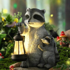 �K�[�f�����C�gLED�\�[���[���C�g �\�[���[�p���[ Pinkunn 9.5 Inch Solar Raccoon Family Garden Statues with LED Lights Home Decorations Outdoor Garden Raccoon Statue for Patio Balcony Yard Lawn Ornament Housewarming Birthday Gifts for �y