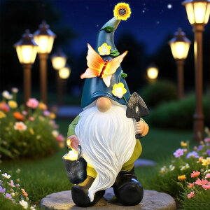 �K�[�f�����C�gLED�\�[���[���C�g �\�[���[�p���[ Cinsenten 10.6�h Funny Solar Garden Gnome Statue with Sunflower Butterfly LED Light, Outdoor Waterproof Resin Gnome Figurines Decor for Yard, Lawn, Unique Mothers Day Birthday Gifts fo 