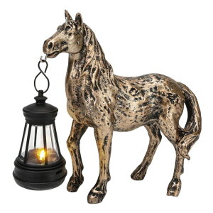 �K�[�f�����C�gLED�\�[���[���C�g �\�[���[�p���[ Horse Garden Statue with Lantern 7.5x6.8 inch, Solar Lighted Outdoor Figurine Sculpture for Yard Lawn Patio Farmhouse, Whimsical Home Decor, Gift for Housewarming Birthday Christmas (B �y