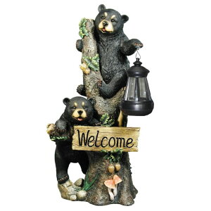 K[fCgLED\[[Cg \[[p[ DWK Twin Bears Climbing a Tree Outdoor Home Porch Sign and Solar LED Light Lamp | Front Porch and Yard Decor | Bear Statues Home Decor and Farmhouse Gifts - 18" ysAiz