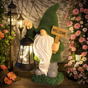 �K�[�f�����C�gLED�\�[���[���C�g �\�[���[�p���[ halp?ssfm Garden Gnome Statue Solar Light Outdoor Decorations Figurine Welcome Sign with Lantern Sculpture Garden Decor Lawn Patio Yard Porch Outside Housewarming Gifts for Women Moth �y