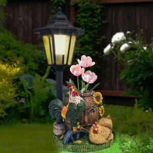 �K�[�f�����C�gLED�\�[���[���C�g �\�[���[�p���[ Muzzysse Rooster Statues Outdoor Solar Sculptures with Solar Lights and Flowerpot Funny Garden Decor Animal Figurines Resin Outdoor Statues for Patio Yard Lawn Balcony Grandma Mom Gift �y