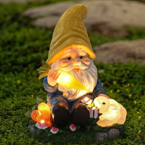 K[fCgLED\[[Cg \[[p[ NATASE Solar Garden Outdoor Statues Gnome Feeding Rabbit with 6 LED Solar Figurine for Lawn,Patio,Balcony,Yard Decor Unique Housewarming Gift, for Grandfather, Father,Grandma ysA