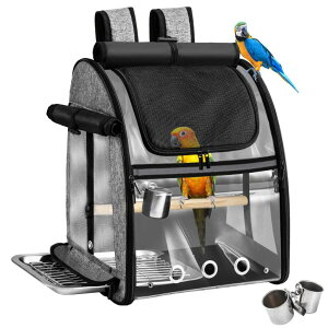 �C���R ���� �o�[�h �g���x���L�����A�[ Sanmoncare Bird Carrier Backpack with Stainless Steel Mesh, Parrot Travel Cage with Stand, Easy to Clean, Portable Conures Travel Bag, Pet Breathable Travel Cage �y���s�A���i�z