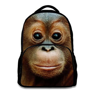 �C���R ���� �o�[�h �g���x���L�����A�[ Animal Backpack Orangutan 3D Printing School Student Bag 17 Inch For Man/Kid/Girl/Boy/Woman Black Cool Design Casual Daypack �y���s�A���i�z