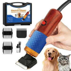 ybgoJ 200W Professional Dog Grooming Clippers with Stepless Speed Control, Low Noise 50dB Pet Hair Trimmer Kit, Solid Wood Handle, 2 Blades, Dual-Sided Guide Combs, Heavy-Duty Plug-in Clippers for Cats ysAiz