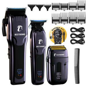 �y�b�g�o���J�� BESTBOMG? Hair Clippers for Men, Professional Hair Clippers, Beard Trimmer& Rechargeable Shaver Set, Metal T-Blade, LED Display, Barber Hair Cutting Kit for Men Grooming & Gifts, BS-808C (Blue) �y���s�A���i�z