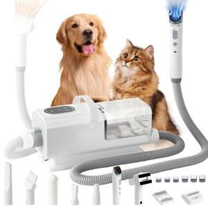 ybgoJ Dog Grooming Vacuum and Dryer,2.2L Pet Grooming Vacuum Kit for Dogs with 8 Tools, Low Noise Adjustable Speed and Temperature Control Blower ysAiz