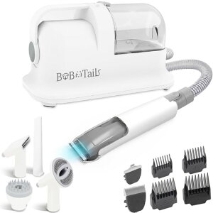 ybgoJ BoBoTails Pet Grooming Kit with Vacuum, 1.5L Large Waste Bin, Professional Dog Hair Trimmer with Attachments, White (White) ysAiz