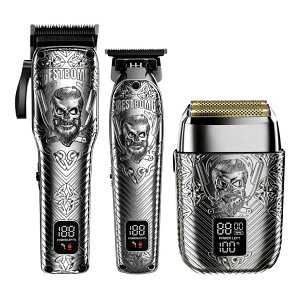 ybgoJ Professional Cordless Mens Hair Clippers & Beard Trimmer and Electric Shavers Kits & Sets,Metal Hair Clippers Cutting Grooming Kit with Long Battery Life for Family Barber Use (Gray) ysAiz