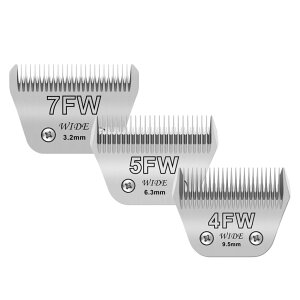 ybgoJ 3-Pack Wide Blades for Pet Grooming, Compatible with Andis A5/Oster/Wahl KM10 Clippers, 1/8" to 3/8" Cutting Length, Replacement Blades for Dog Hair Trimmingi7FW+5FW+4FW Widej ysAiz