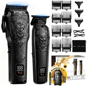 ybgoJ Professional Cordless Mens Hair Clippers & Beard Trimmer Kits & Sets,Metal Hair Clippers Cutting Grooming Kit with Long Battery Life for Family Barber Use (Black) ysAiz