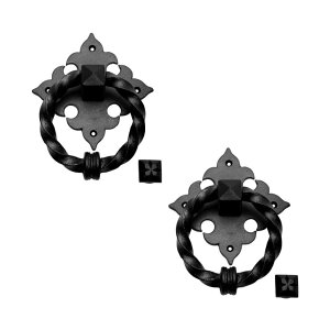 �h�A�m�b�J�[ Renovators Supply Manufacturing Door Knockers for Front Door 7 in. Black Cast Iron Georgian Style Ring Door Knocker with Mounting Hardware Pack of 2 �y���s�A���i�z