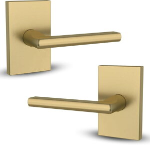 �h�A�m�b�J�[ Mega Handles Glamor Dummy Lever, Door Handle Set for Closet or French Doors, Single Side Door Levers, Non-Turning, Fits All Standard Door Sizes, Screws Included - Satin Brass (2 Pack) �y���s�A���i�z