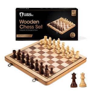 `FXZbg Chess Armory Wooden Chess Set 15 Inch - Premium Beech Wood Handcrafted Game Board for Adults and Kids with Extra Queen Pieces and Storage Box - Ideal for Home and Travel - Non-Magnetic ysAiz