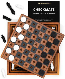 �`�F�X�Z�b�g Iron & Glory Chess Board & Checkers Set | Wooden Puzzles & Games | Board Games for Family Night | Travel Games for Kids & Travel Gifts | Coffee Table Decor | Family Board Games for Games Night �y���s�A���i�z