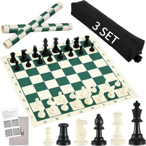 `FXZbg Soulchen 3 Sets 20 Portable Chess Set, 3.75 King Tournament Pieces, Travel Board Games for Adults with Extra 2 Queens, Folding Roll up Board and Pieces with Storage Bag, Chess Basic Club Sets ysAiz
