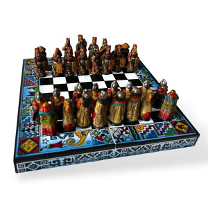 `FXZbg Handmade Peruvian Chess board 8", board games for kids and adults, beginner friendly, Incas Vs Spanish Conquerors ysAiz