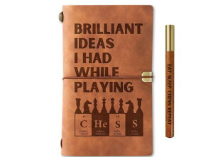 `FXZbg InnoBeta Chess Gifts, Journal Pen Set for Chess Lovers Players on Birthday, Christmas, Unique Notebook, Sketchbook, Travel Diary, Lined Planner, 7.8x5 Inches, Brown ysAiz