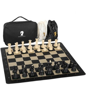 `FXZbg 20-Inch Portable Folding Chess Set with Weighted Plastic Pieces, Double Queens & Carrying Bag ? Ideal for Adults, Beginners, Camping, and Game Nights ysAiz