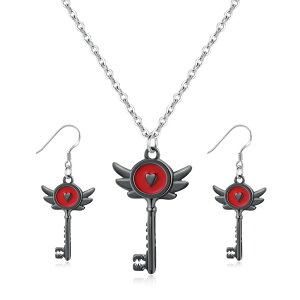 �n�Y�r���E�z�e�� �O�b�Y �L�����N�^�[ Hazbin Necklace Earrings Hazbin Merch Inspired Jewelry Heart Wing Key Necklace Earrings for Women Men Costume Cosplay �y���s�A���i�z