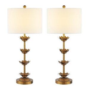 �T�t�@���B�� safavieh �e�[�u�������v �T�t�@�r�� �T�t�@���B�A SAFAVIEH Lighting Collection ? Set of 2 Lani Antique Gold Leaf 32-Inch Table Lamps with USB Ports, White Drum Shade, LED Bulbs Included, Bedroom Living Room Home Office 