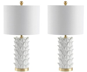 �T�t�@���B�� safavieh �e�[�u�������v �T�t�@�r�� �T�t�@���B�A SAFAVIEH Lighting Collection Nico White/ Gold Leaf 25-inch Bedroom Living Room Home Office Desk Nightstand Table Lamp Set of 2 (LED Bulbs Included) �y���s�A���i�z