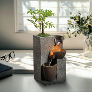 ��� ���� ��̃I�u�W�F �e�[�u���g�b�v�t�@�E���e�� �C���e���A���� Mseonwxi Resin Tabletop Waterfall Fountain with LED Light & Plant Pot, Indoor Desk Water Fountains for Home Office Decor (22028N) �y���s�A���i�z