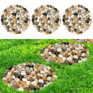 �~�� ��ѐ� �뉀 �m�� �� River Rock Stepping Stones Outdoor for Garden Walkway, 12 inch Diameter 3 Pcs Round Shape Paver Step Stones Polished Pebble River Stone Mat for Yard Lawn Patio Pathway Walk Way - Multi-Color �y���s�A���i�z