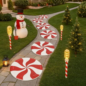 �~�� ��ѐ� �뉀 �m�� �� 6 Pcs Christmas Candy Floor Decoration Garden Stepping Stones 8 Inch Algae Diatom Mud Decorative Step Stones Peppermint Decor for Garden Yard Lawn Patio Walkway Outdoor Indoor Christmas Party Decor �y���s�A���i�z