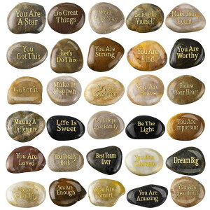 �~�� ��ѐ� �뉀 �m�� �� Sasylvia 30 Pcs Inspirational Stones Different Words Encouragement Engraved Rocks Bulk Garden Stepping Stones Outdoor Christmas Scripture Gift for Friends Family as Gifts 1-2 Each �y���s�A���i�z
