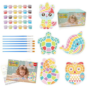�~�� ��ѐ� �뉀 �m�� �� QANIY Stepping Stones Painting Kit for Kids Ages 4-12,5 Pack Outdoor Garden Stone Crafts,Outdoor Art & Craft Activity Set, Creative Gift for Boys & Girls (Art) �y���s�A���i�z