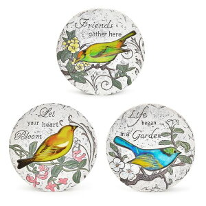 �~�� ��ѐ� �뉀 �m�� �� Sungmor 3PC Pretty Garden Stepping Stones, 9.5" Large Concrete Decorative Stones with Beautiful Pattern, Unique Outdoor Lawn Accents, Yard Walkway Flower Bed Wall Shelf Welcome Friends Decorations �y���s�A���i�z